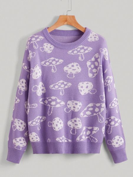 

mushroom pattern drop shoulder sweater i7cq#, White;black