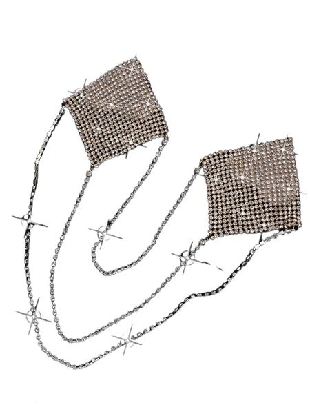 

chain decor rhinestone studded nipple cover g5qv#, Black;red