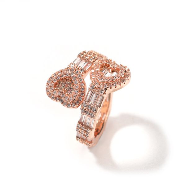 

selling with side stones personality love shape hip hop iced out ring couple ladder cubic zirconia open ring for women, Silver