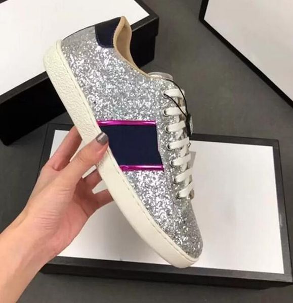 

men's shoes classic fashion designer leather white black outdoor bee embroidery casual shoes lace with box size 35-46