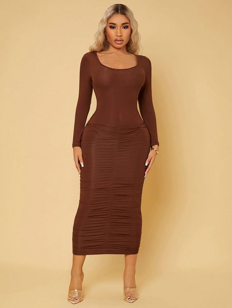 

scoop neck bodycon dress a656#, Black;gray