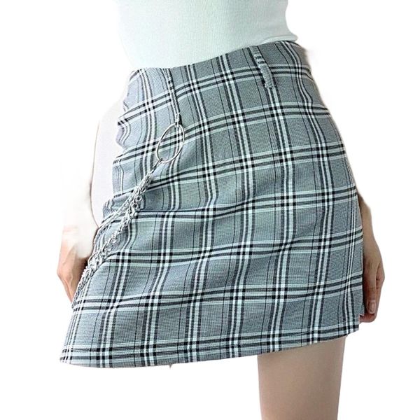 

skirts women's 2022 plaid skirt women europe and the united states punk chain bag hip w7pf#, Black