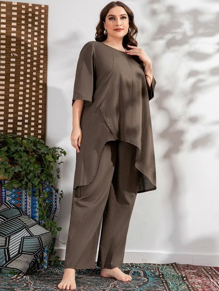 

plus high low hem & pants w7am#, Black