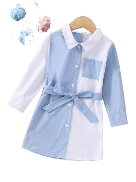 

toddler girls color block belted shirt dress f9vs#, Black;white