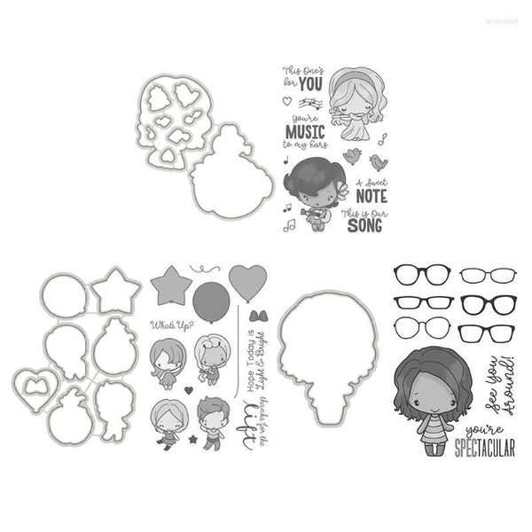 Embrulhada de presente music girl metal corte morre com estêncil de estêncil de relevo Carros de selo transparente de silicone transparente para scrapbooking diy