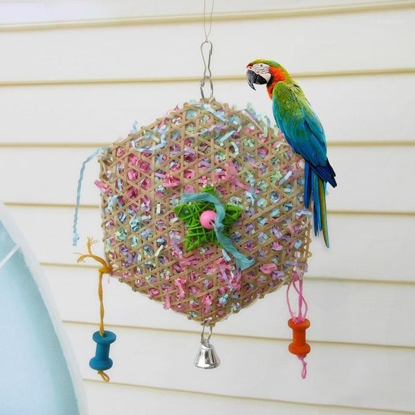 Outros pássaros suprimentos de pássaros Toys de animais de estimação Acessórios de pássaros Bamboo Parrot escalada mordida escovada brinquedo de corda de palha colorida gaiola