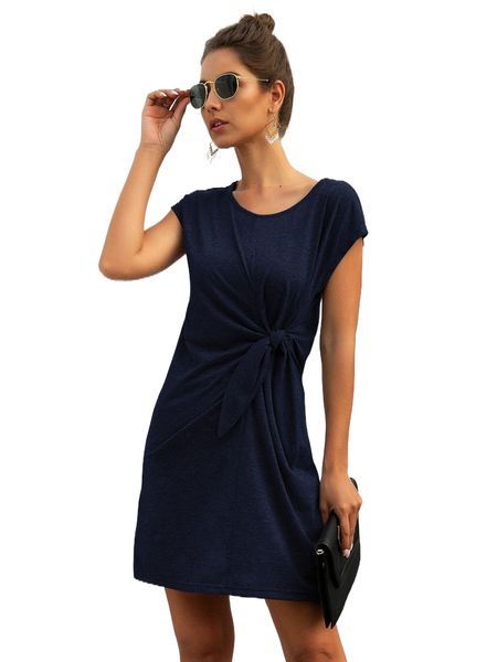 

solid twist front tee dress 53ez#, Black;gray