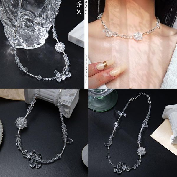 Mode Halskette für Frau Geschenk Anhänger Halsketten Ton Kette Temperament Einfache Transparente Kristall Schmuck Weibliche Accessoires Blume jllGvs