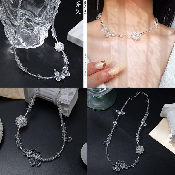 Collana di moda per donna Regalo Collane con ciondolo Catena di argilla Temperamento Semplice Gioielli in cristallo trasparente Accessori femminili Fiore jllGvs