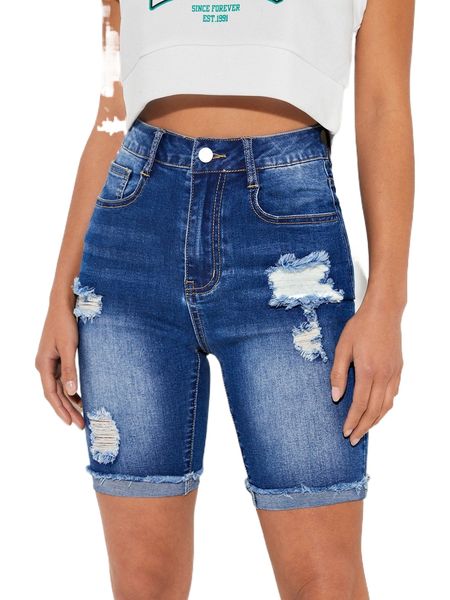 

petite high waist ripped biker denim shorts o9ue#, White;black
