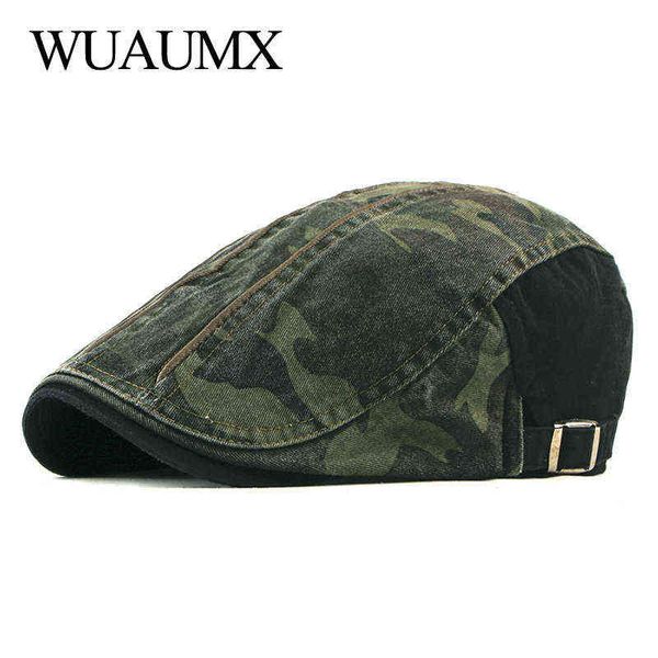 Wuaumx Primavera Autunno Camouflage Berretti Cappelli Uomo Donna Fishbone Caps Lavato Cotone Giornale Ragazzi Cap Cabbie Ivy Cappello Piatto Regolabile J220722