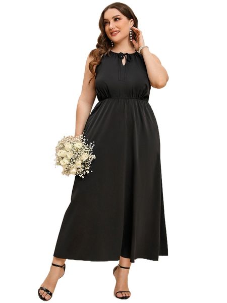 

plus solid tie front halter dress f0qg#, Black