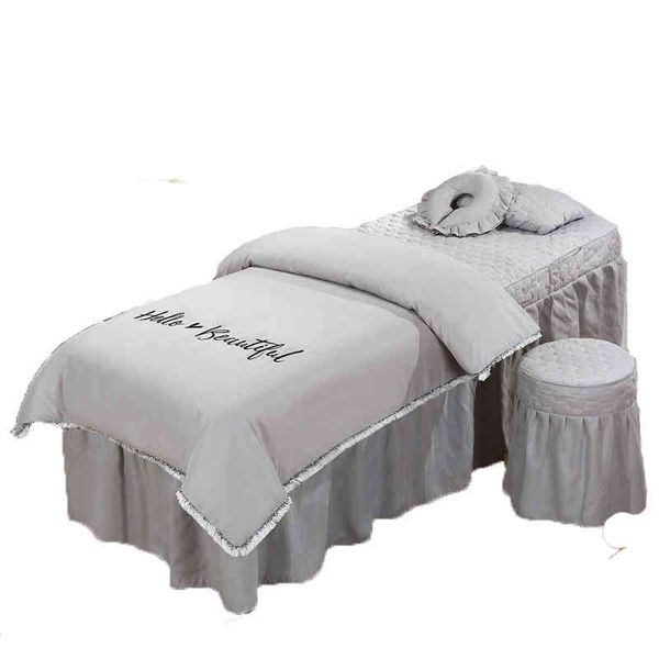 Hello Beautiful 4 pezzi set di biancheria da letto in nappa per salone di bellezza massaggio spa uso ricamo gonna letto trapunta copripiumino