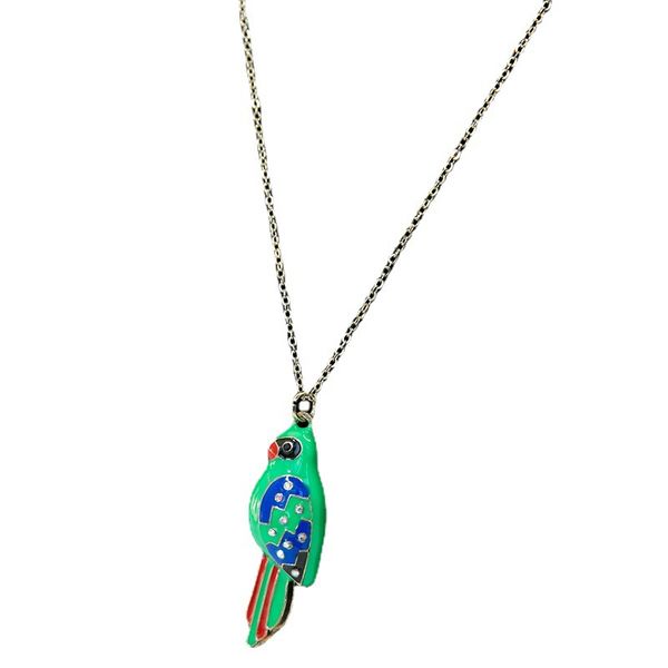 

retro color set auger drip bird pendant necklace, Silver