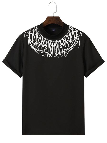 

men graphic print mock neck tee v6kj#, White;black