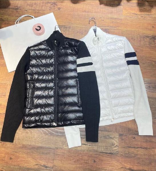 

Men Stand Collar Down Coat wool knitting splicing Design Jacket Outdoor Down Parkas White Black Color Size M
