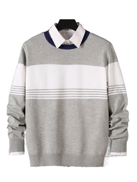 

men stripe pattern contrast trim sweater without shirt r8wo#, White;black
