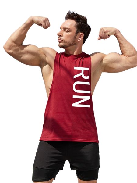 

men letter graphic sports tank s371#, White;black