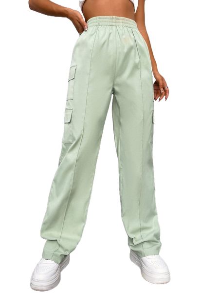 

solid flap pocket cargo pants j1ip#, Black;white