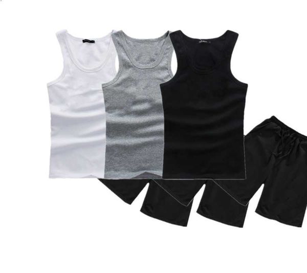 

men's summer sports t shirt designers beach suits vest 2-piece fashion sportswear holiday casual tracksuit breathable cotton joggers fi, White;black