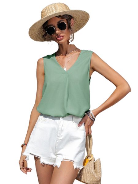 

solid v neck blouse 84am#, White