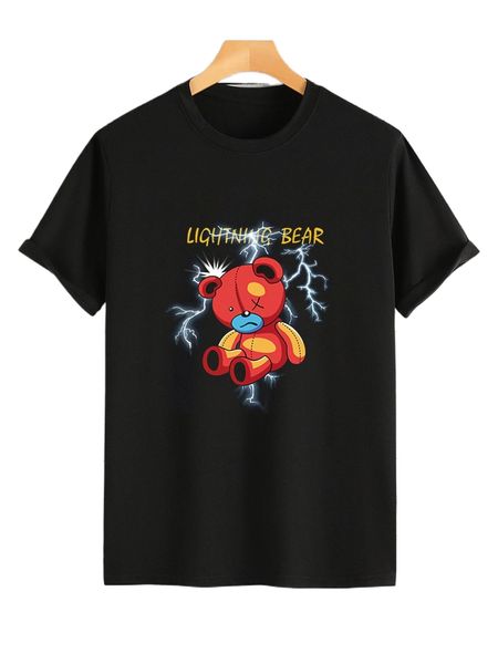 

men bear & lightning print tee e1sx#, White;black