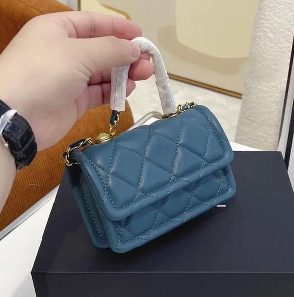 

sw 13cm mini flap designer wallet genuine leather handle coins purse golden metal chain hardware passport holders card holder quilted handba