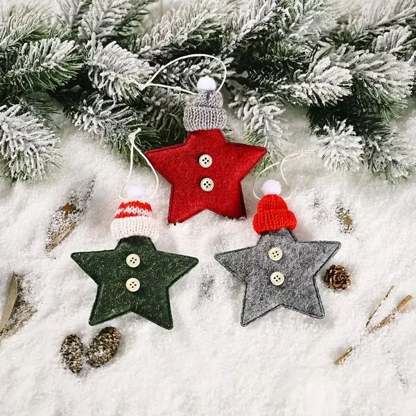 Chapéu de malha de natal estrela pendurada árvore de natal pendurada ornamentos de estrela de feltro para a decoração de lareira de festa de natal p0720