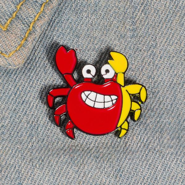 

fashion cartoon snicker big pliers red crab metal enamel brooch creative fun sea animal badge pin trendy cute lapel jewelry, Blue