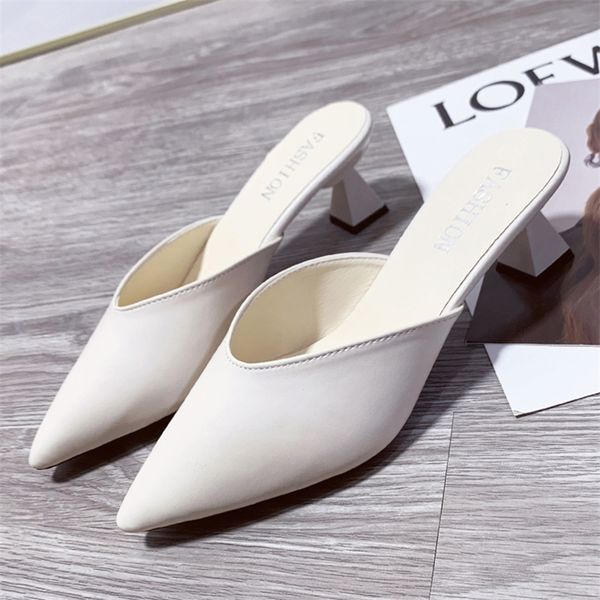 

elegant ladies prom temperament high heels 5cm slip on sandals fashion solid color slippers office muller shoe shoes 220720, Black