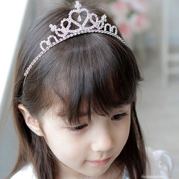 

kids rhinestone tiara princess headband for girls birthday accessories bridal crystal crown tiara wedding hair jewelry, Slivery;white