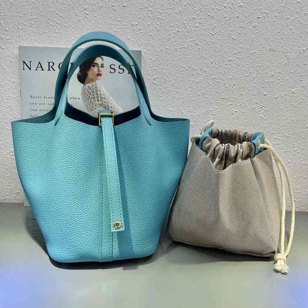 

2022 leather women's bag togo layer cowhide h home vegetable basket bucket handbag large capacity fashion versatile