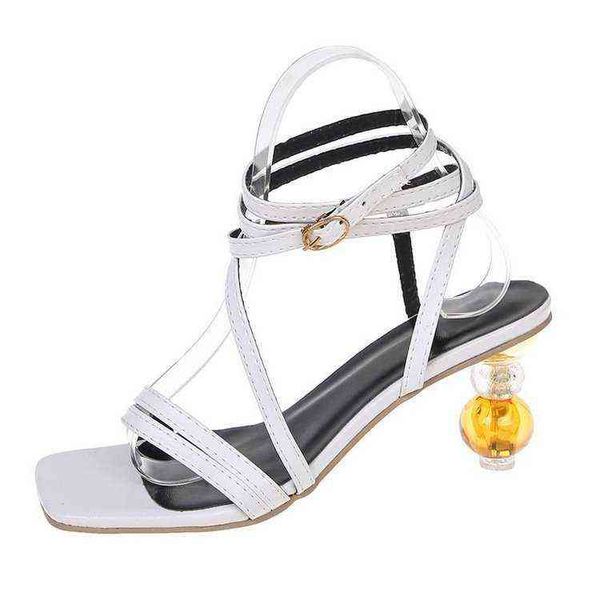 

special shaped heel strap sandals women's high heels, Black