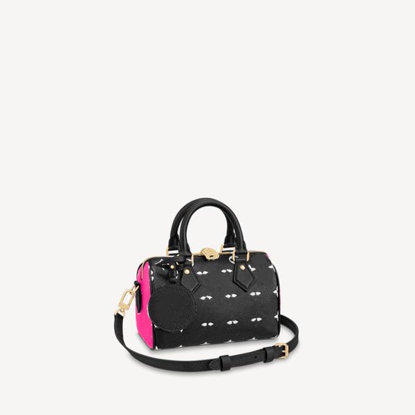 

explosive women's speedy bandouliÃ¨re 20 m46088 shoulder bags black white pink printed embossed grained cowhide leather double zipped pa