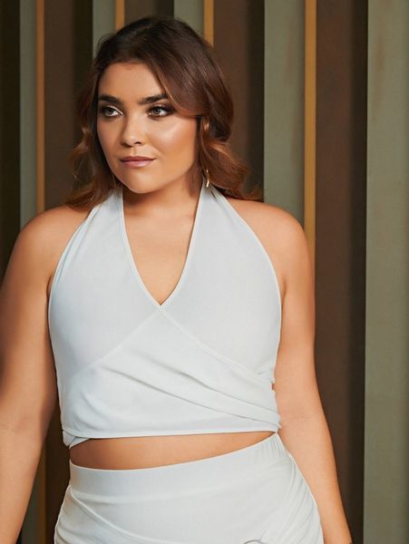 

plus zipper back crop halter 15zk#, Black