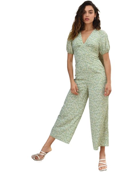 

ditsy floral puff sleeve culotte jumpsuit l6bt#, Black;white