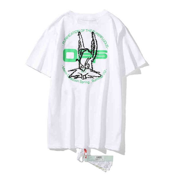 

2022 summer new off leisure green letter bunny embroidery men's and women's short sleeve batchtl9e, White;black