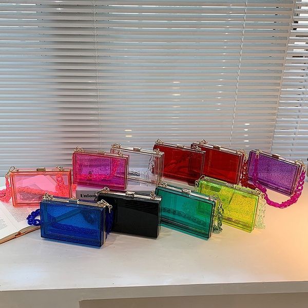 

colorful acrylic clutch bag for lady evening party glitter evening clutch bags with thick chain female travel handbag and purse 220816