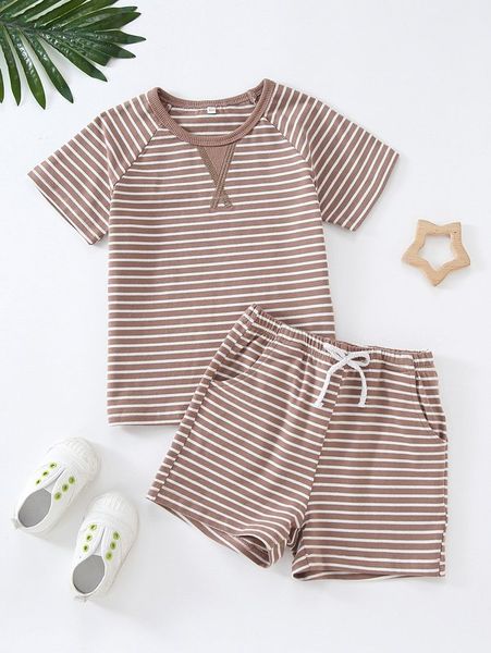 

toddler girls striped raglan sleeve tee & bow front shorts she, White