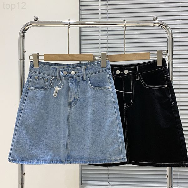 

designerlight proof lined denim skirt 2022 new spring a-line d011 luxurious, White