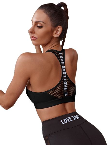 

high support letter tape racer back sports bra x28d#, Gray