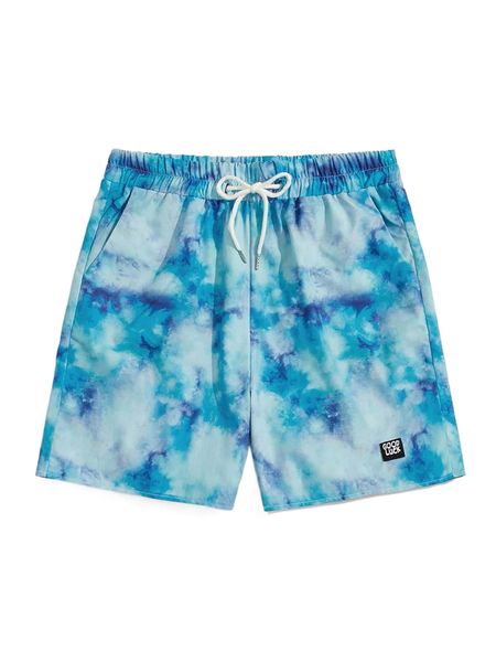 

romwe guys tie dye letter patched shorts r3o4#, White;black