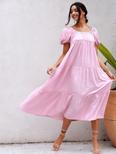 

love&lemonade puff sleeve flounce hem smock dress b9sf#, Black;gray