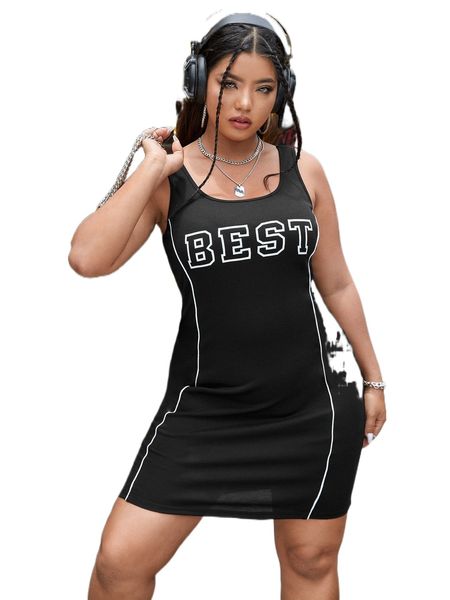 

plus letter graphic contrast seam bodycon dress e3vi#, Black