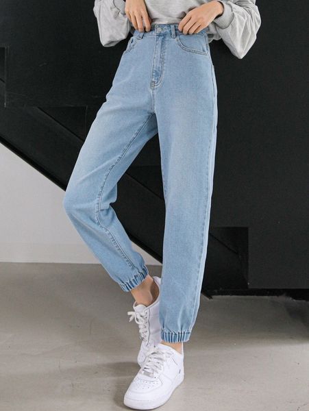 

dazy high waist slant pocket jogger jeans 11ah#, Blue