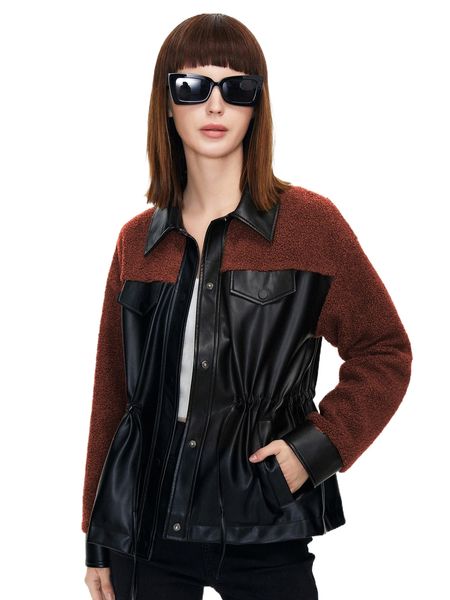 

ziai contrast shearling button front jacket o8ep#, Black;brown