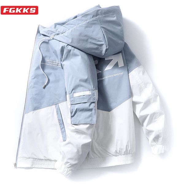 

fgkks fashion brand men printing jacket spring autumn high street hooded outerwear trendy casual jackets coat male 220715, Black;brown