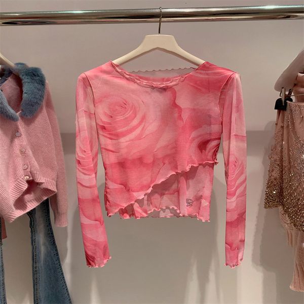 

women's hoodies sweatshirts rose print design sense long sleeve t-shirt right angle shoulder french spring and summer slim bottomed shi, Black