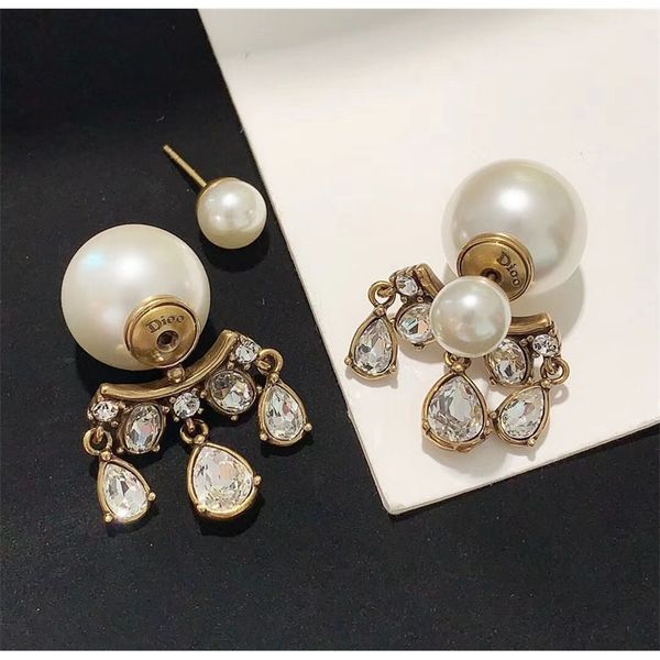 

jewelry store outlets pearl drop drill fashion trend personality femininity old earrings, Golden