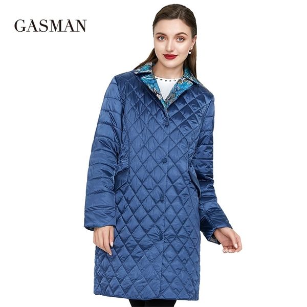 

gasman windproof long thin cotton jackets for women spring warm parka buttons turtleneck down jacket female raincoat autumn coat 201126, Black